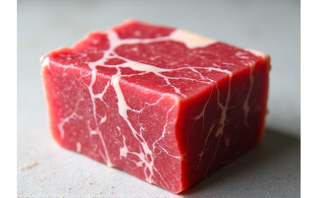 美しい霜降りの国産牛の肉塊、高品質であることを示唆